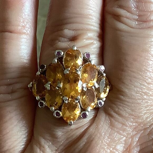 STERLING SILVER 925 CITRINE/RUBY WOMAN RING SIZE US 7​ - Picture 6 of 8
